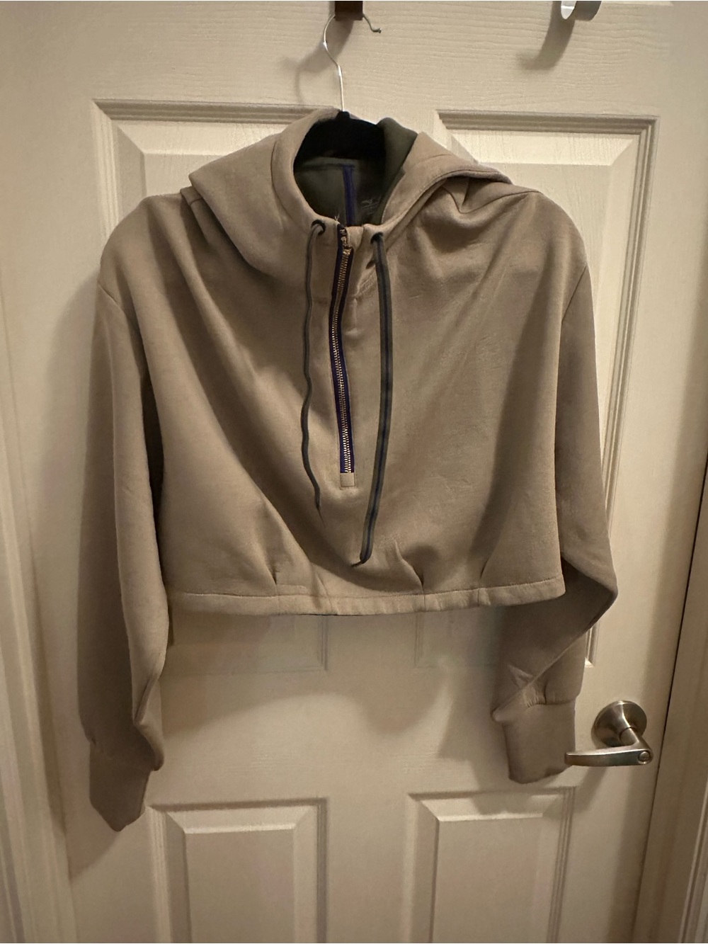 Mizuno Taupe Cropped Hoodie with Navy Trim